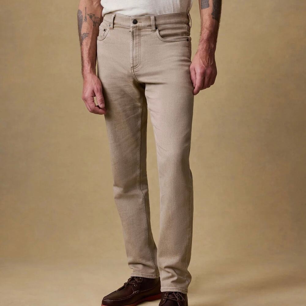 Faherty Stretch Terry Khaki Tan Rugged Mid Rise Pants 30 x 34 NEW Slim Straight